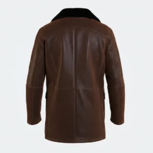 Alternative view of Men’s Black Fur Shearling Collar Brown Leather Coat