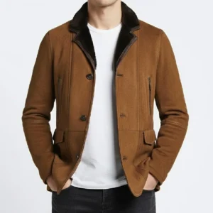 Alternative view of Men's Brown Suede Leather Shearling Coat