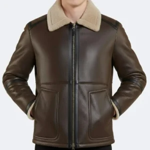 Men’s RAF B3 Brown Leather Shearling Jacket - Image 3