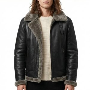 Men's Black Aviator Shearling Leather Jacket