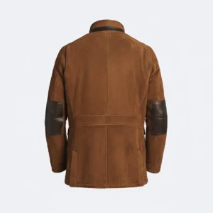 Men's Brown Suede Leather Shearling Coat - Image 3
