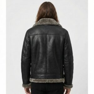 Alternative view of Men's Black Aviator Shearling Leather Jacket