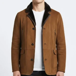 Men's Brown Suede Leather Shearling Coat