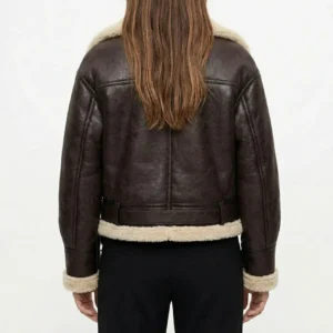 Alternative view of Womens Brown Cropped Shearling Leather Jacket