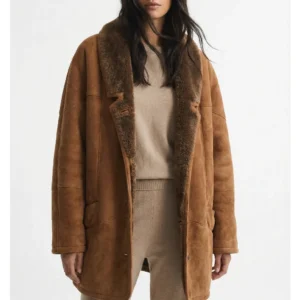 Womens Vintage Brown Suede Oversized Shearling Coat